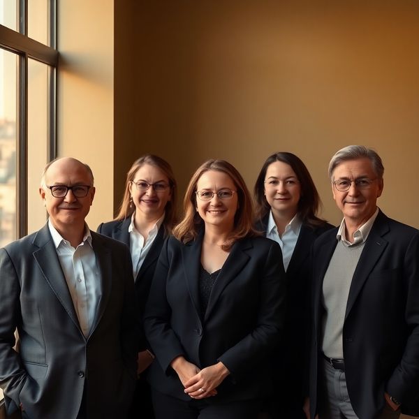 Portret al echipei Grup Constantin, cinci profesioniști în ținută business discretă